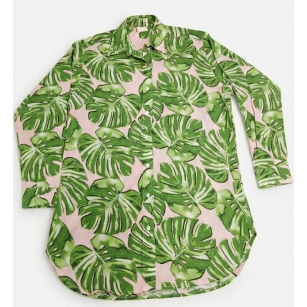 Malai womens small HAWAIIAN shirt dress green pink button front micro mini